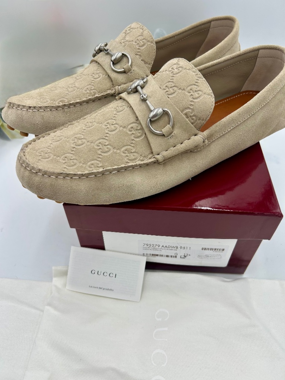 Men’s Gucci Byorn GG Suede Driver Loafers. Size 12.5 fits 13. Made in Italy.